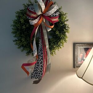 Boxwood Greenery Wreath with Multicolor Luxury Wired Ribbon